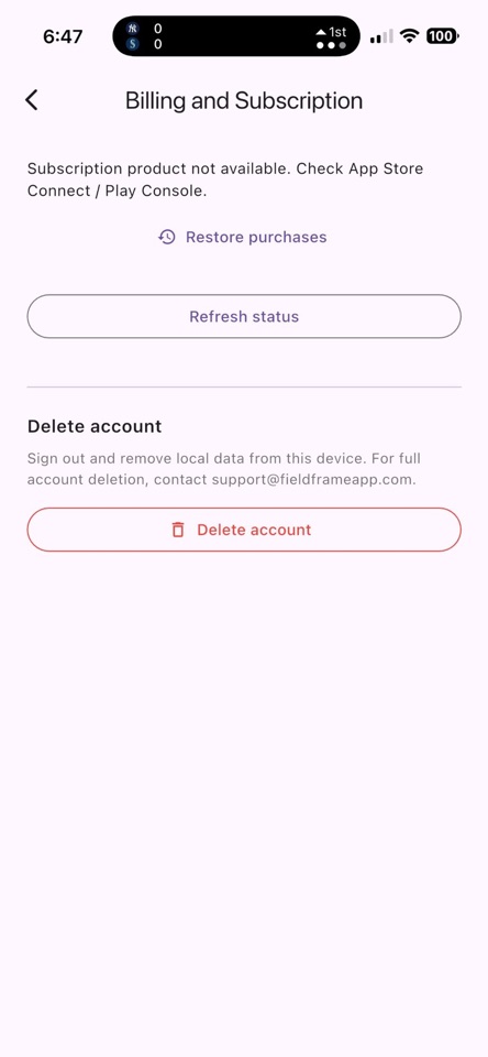 FieldFrame app showing job cards and Drive folders — walk a job, talk the estimate, photos land in client-named Google Drive folders